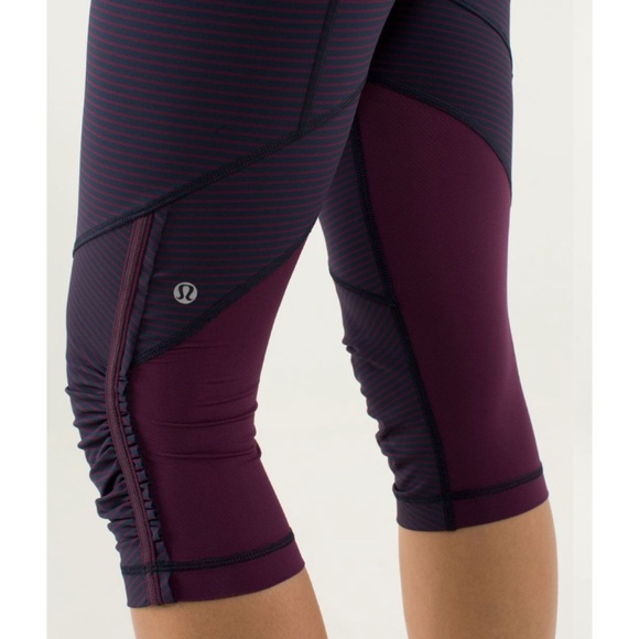 Lululemon Run: For Your Life Crop Hyper Stripe Plum/Pow Stripe Angel Wing 4 - Picture 7 of 9